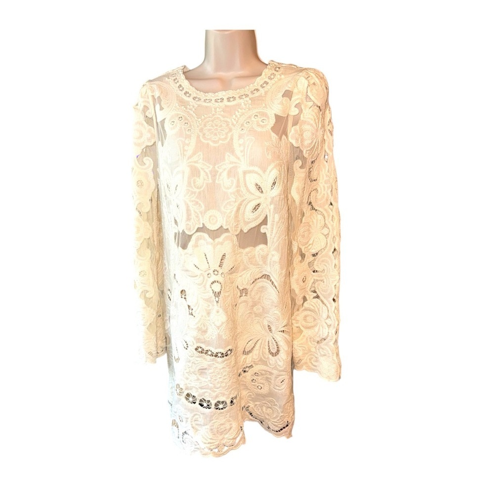 Sea NY Lysa Embroidery long Sleeve Dress Cream - Picture 7 of 17